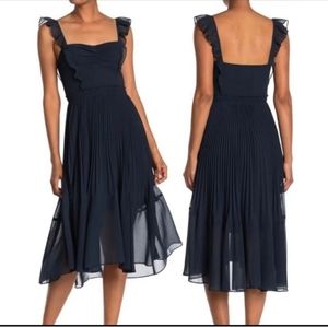 Club Monaco Pleated Silk like Chiffon Flounce Ruffle Dress 6